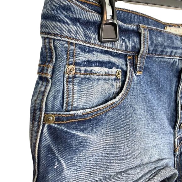 Free People Women's Blue Raw Hem Cut Offs High Rise Button Fly Jean Shorts sz 28 - Picture 2 of 16